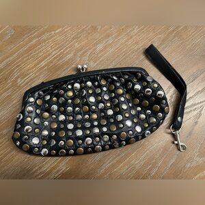 Street Level black leather studded clutch